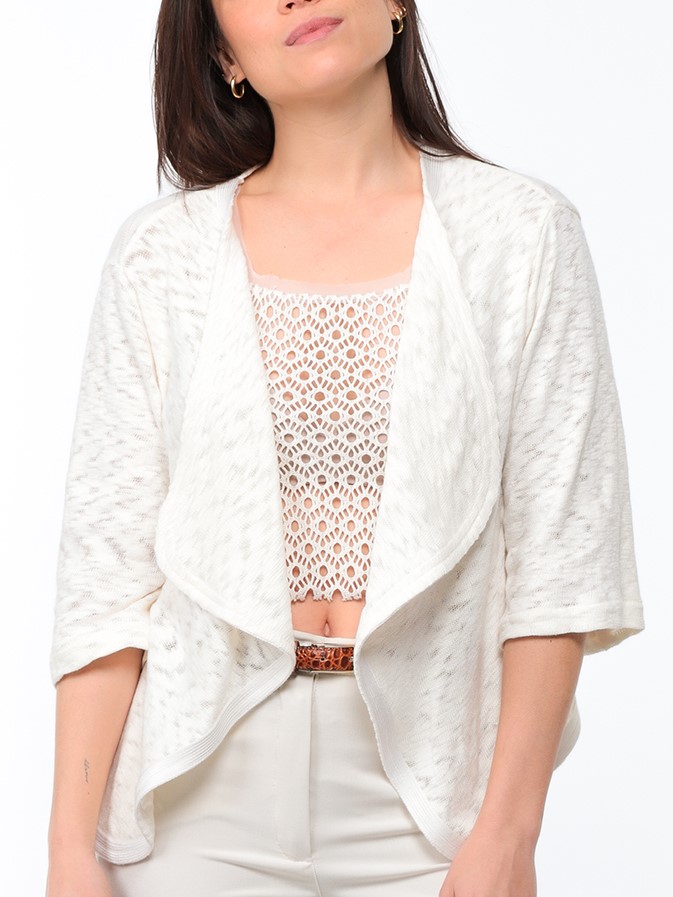 Gloved summer cardigan in blue and white or ivory mesh